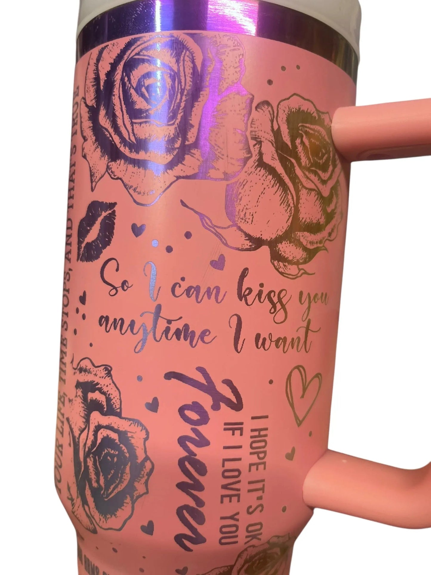40oz Pink Floral Love Quote Tumbler with Handle