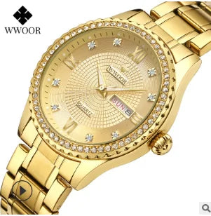 Universal WWOOR Diamond Women's Fashion Dress Gold Quartz Watch