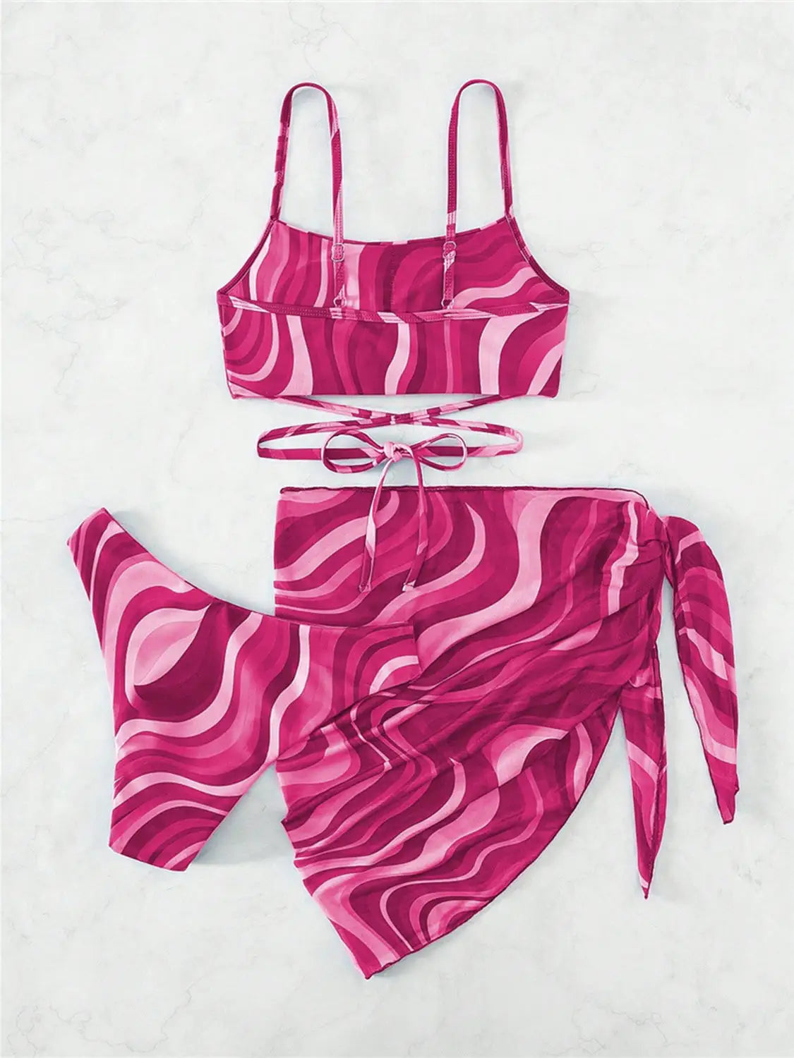 Universal Tied Printed Three-Piece Swimsuit