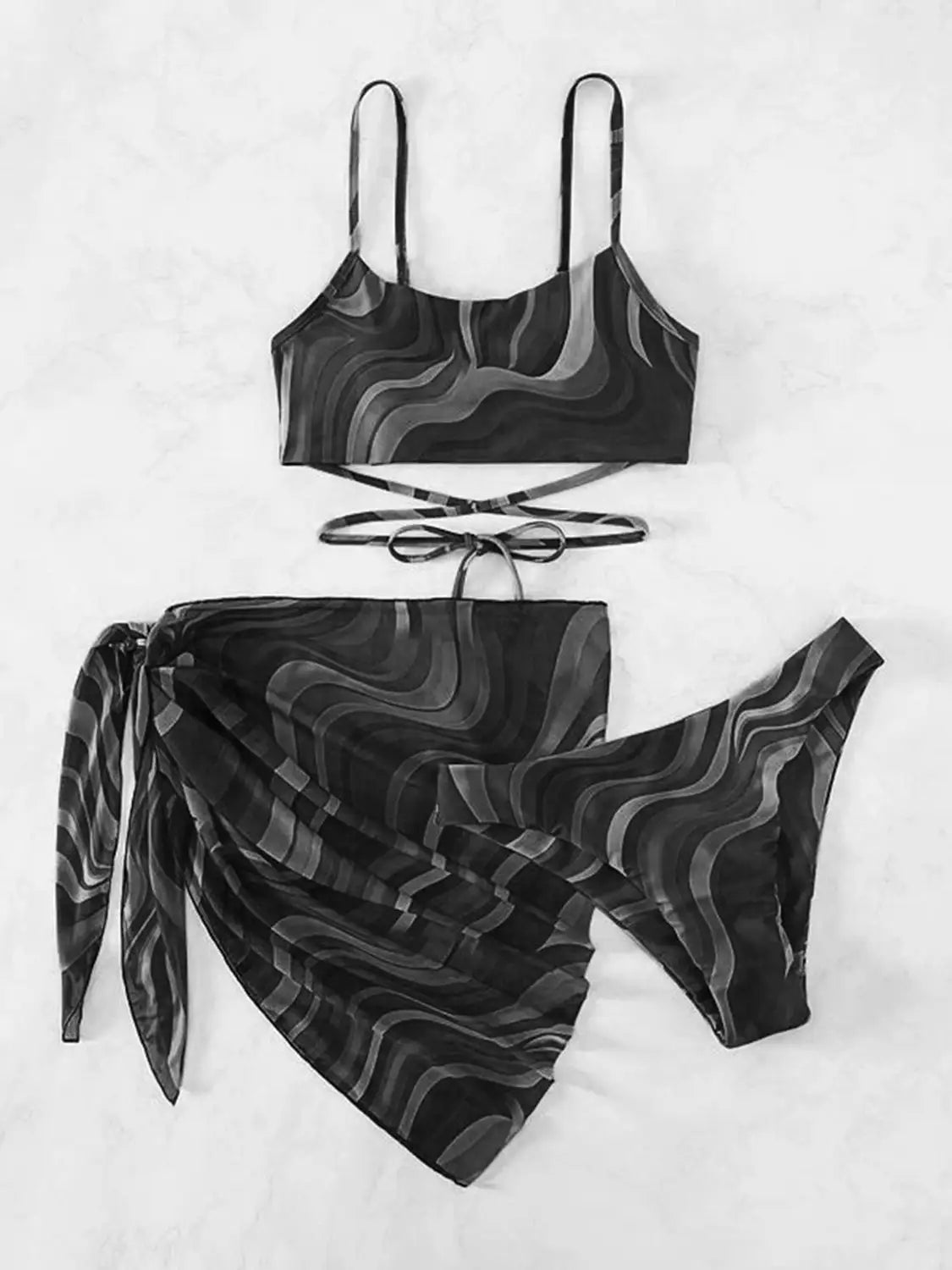 Universal Tied Printed Three-Piece Swimsuit