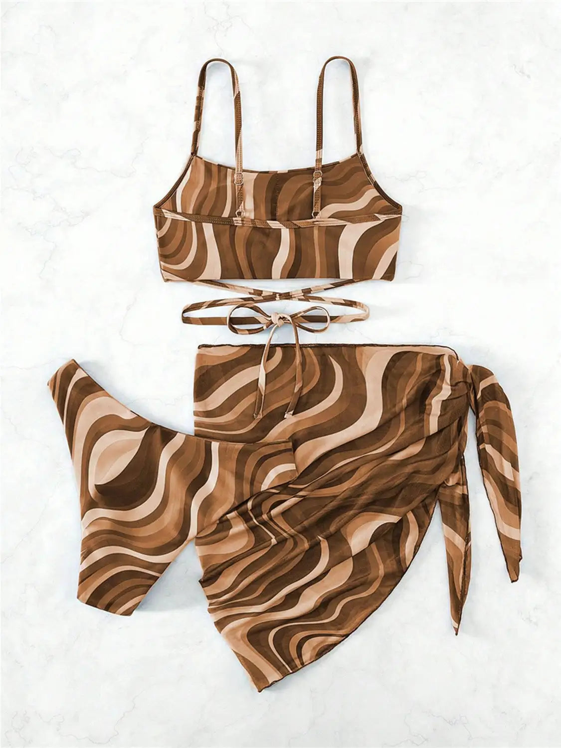 Universal Tied Printed Three-Piece Swimsuit