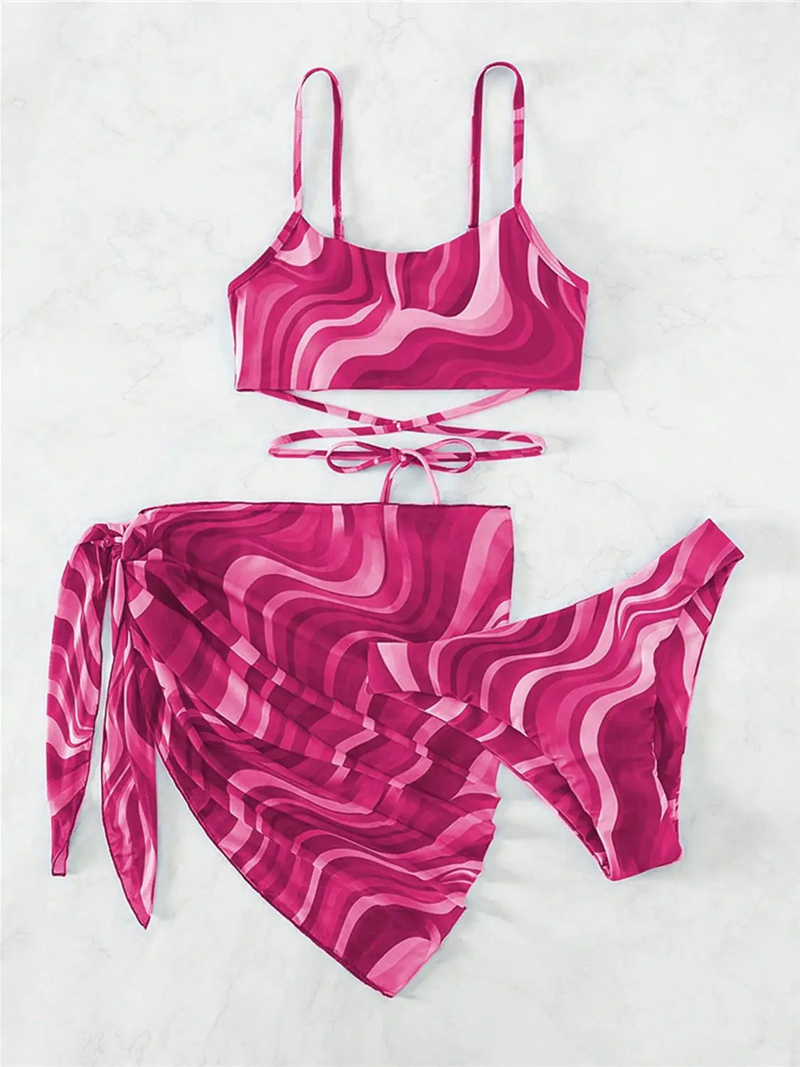 Universal Tied Printed Three-Piece Swimsuit