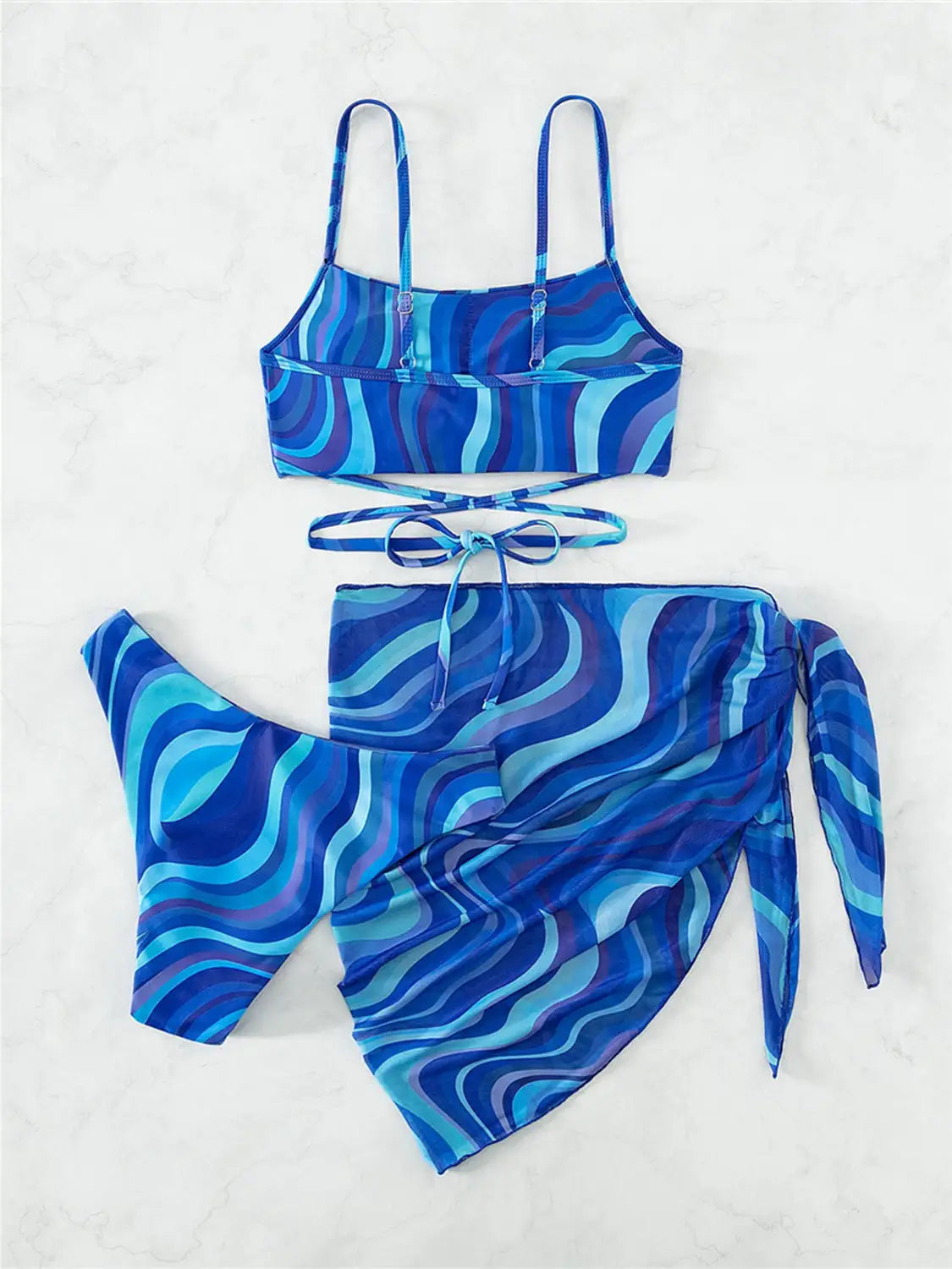 Universal Tied Printed Three-Piece Swimsuit