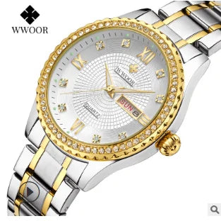 Universal WWOOR Diamond Women's Fashion Dress Gold Quartz Watch