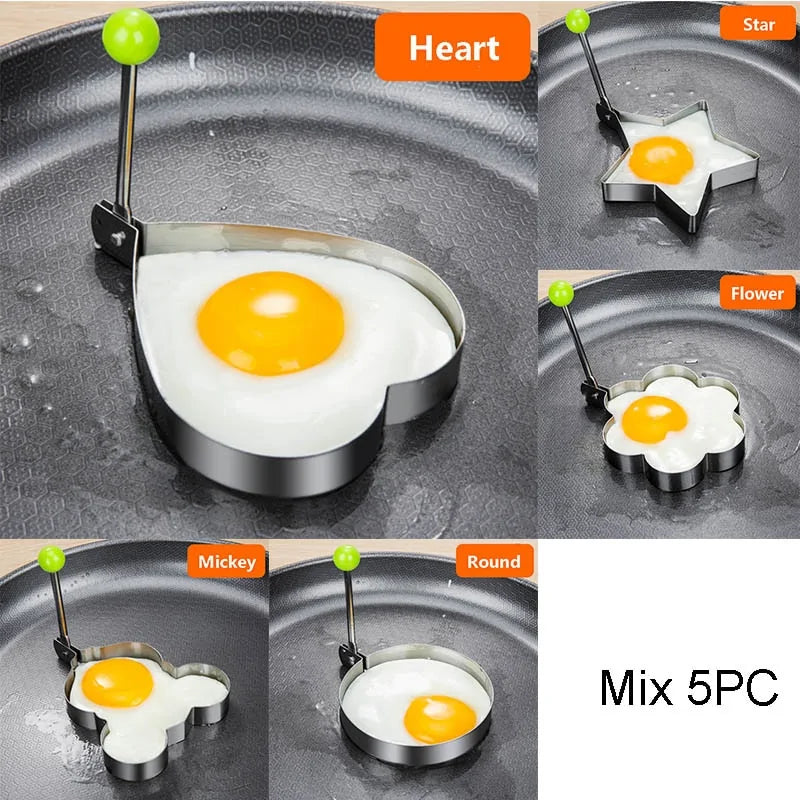 Universal Stainless Steel 5-Style Egg Shaper: Pancake, Omelette, and Mold Rings for Frying and Cooking