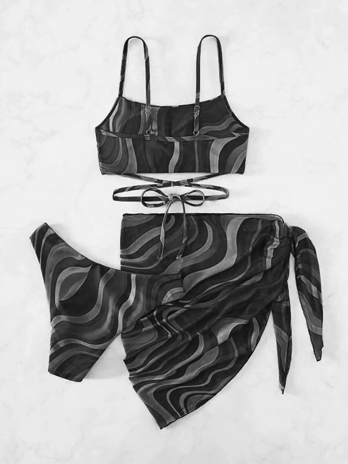 Universal Tied Printed Three-Piece Swimsuit
