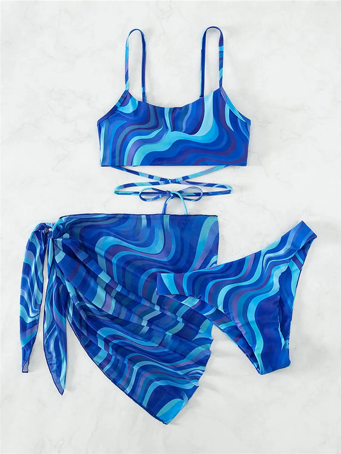 Universal Tied Printed Three-Piece Swimsuit