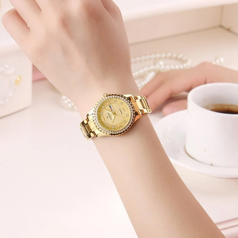 Universal WWOOR Diamond Women's Fashion Dress Gold Quartz Watch
