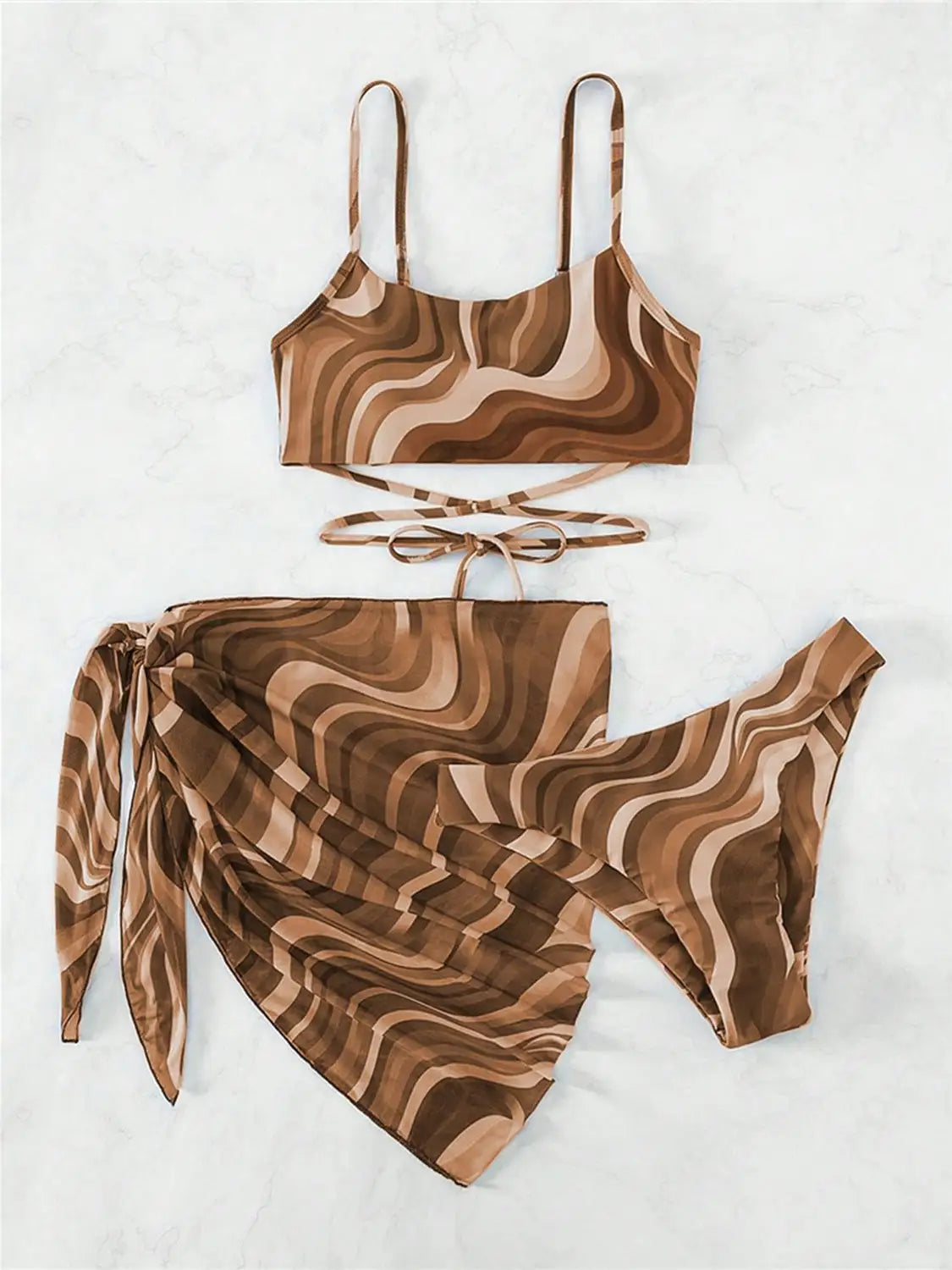 Universal Tied Printed Three-Piece Swimsuit