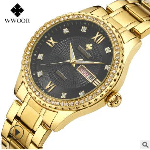 Universal WWOOR Diamond Women's Fashion Dress Gold Quartz Watch