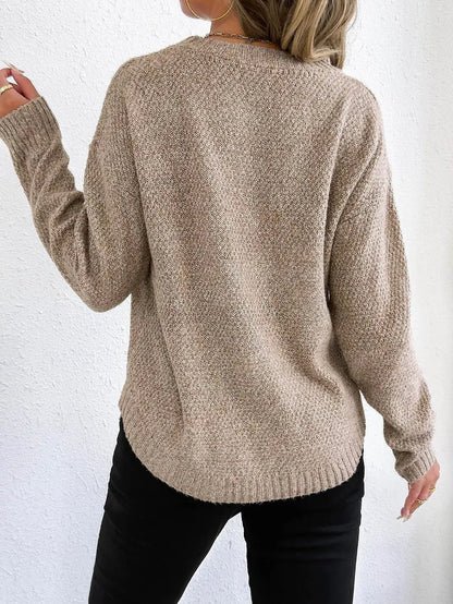 Round Neck Textured Knit Relaxed Fit Sweater