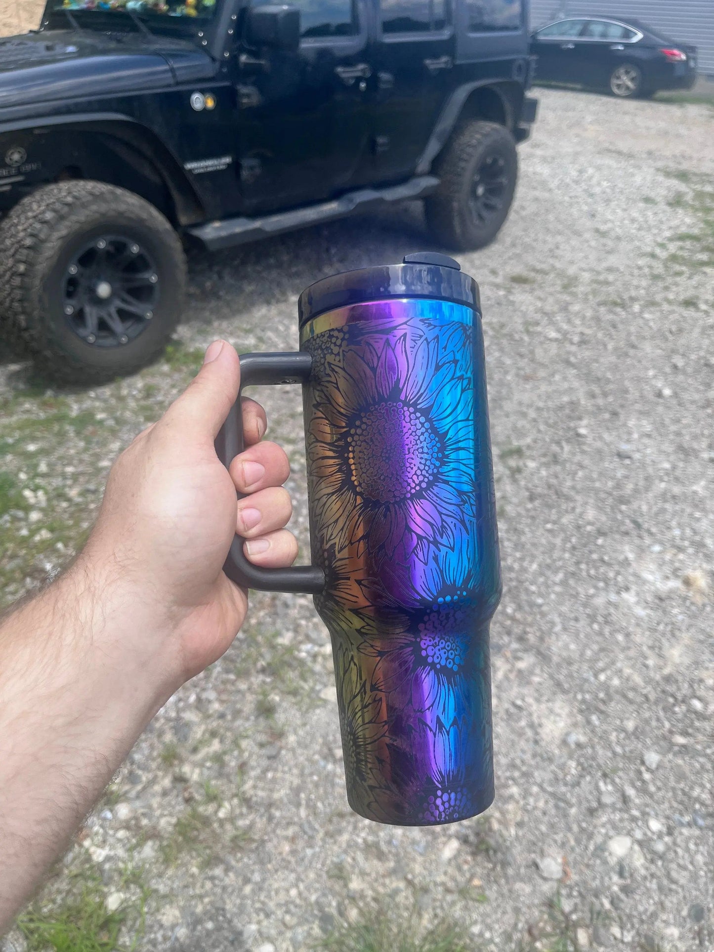 Rainbow Mirror Sunflower Tumbler - Laser Engraved 40oz