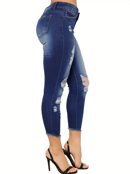 High Rise Distressed Capri Skinny Jeans for Women