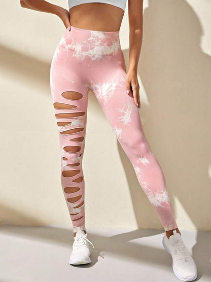 High Waist Hollow Tie-Dye Yoga Fitness Pants