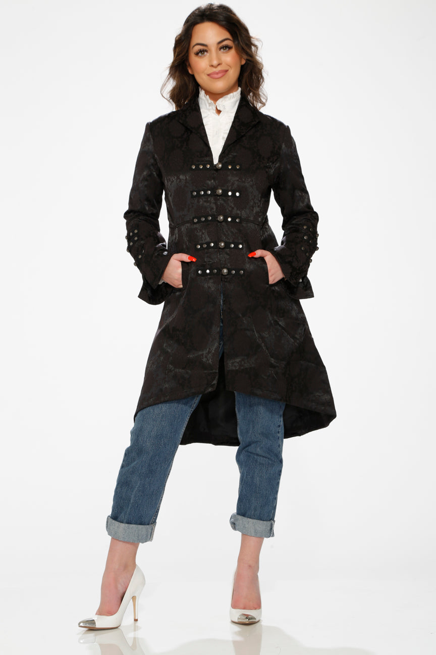 10191 Black Brocade HiLo Coat