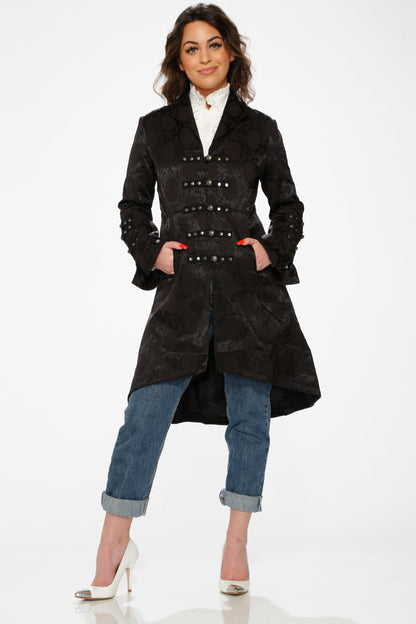 10191 Black Brocade HiLo Coat