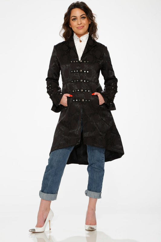 10191 Black Brocade HiLo Coat