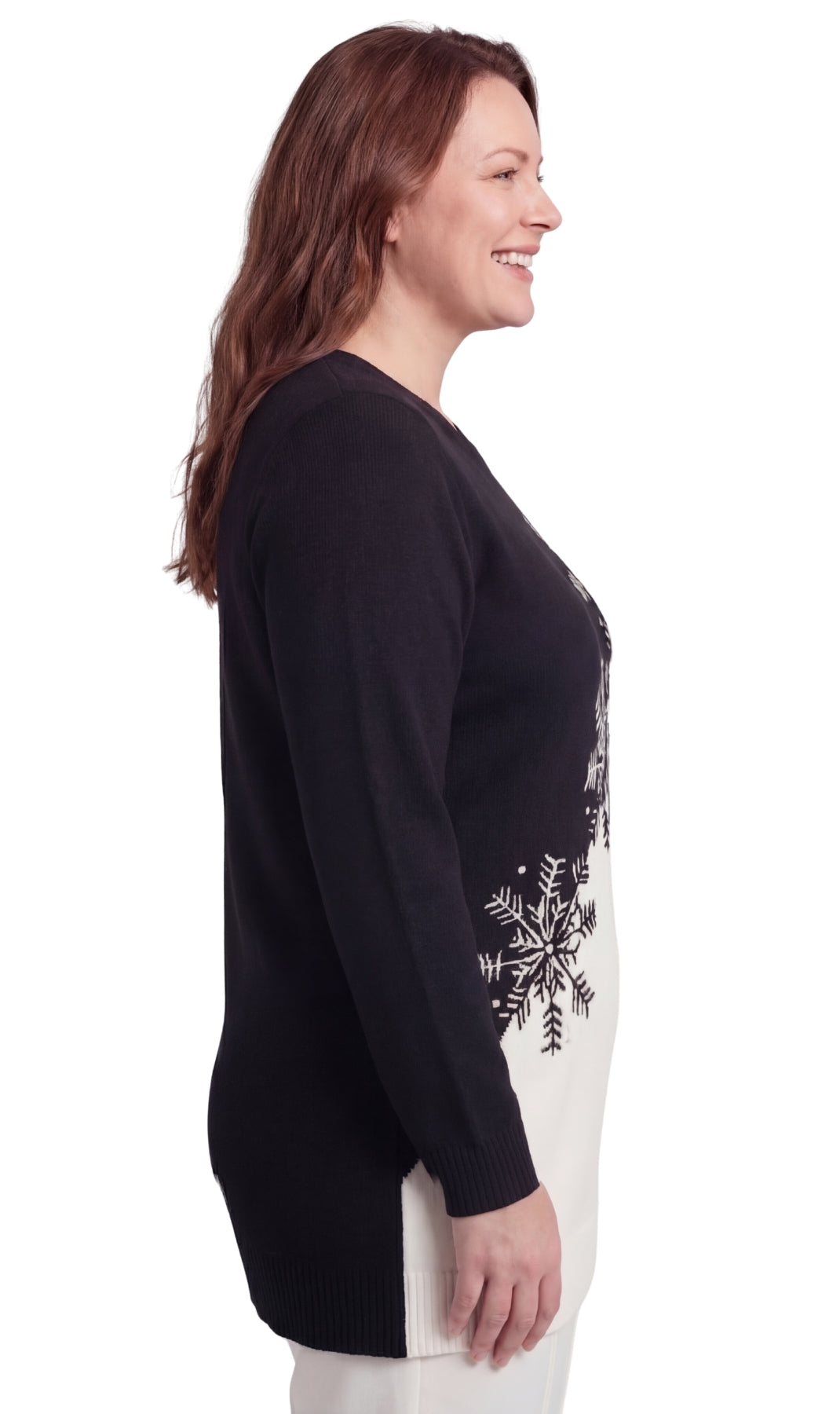 Women's Cozy Long Sleeves Snowflake-Decorated Color Block Holiday Crewneck Sweater - Classy Christmas Pullover in 100% Soft Durable Acrylic