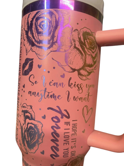 40oz Pink Floral Love Quote Tumbler with Handle
