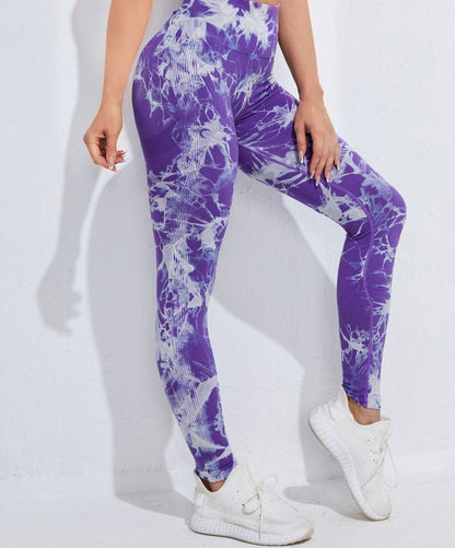 Tie-Dyed Peach High-Waist Seamless Yoga Pants for Women