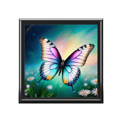 Beautiful Butterfly and Daisies Jewelry Box