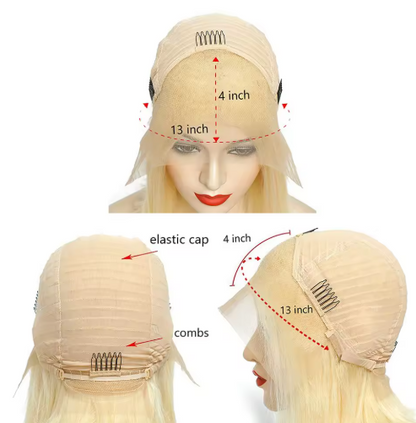 Platinum Blonde 613 Short Bob 18' Swiss Lace Front Brazilian Human Unprocessed Remy Hair