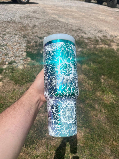 Rainbow Mirror Sunflower Tumbler - Laser Engraved 40oz
