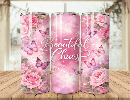 Beautiful Chaos Tumbler 20oz – Floral Butterfly Stainless Steel Tumbler