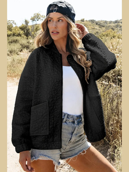 Baseball Collar Floral Quilted Jacket