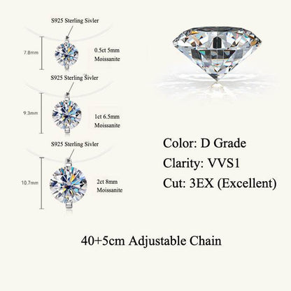 Sterling Silver Moissanite Pendant Necklace – Invisible Floating Dainty Choker, Adjustable 15.7in + 2in (0.5–3ct), Mermaid Tear Design