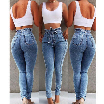 High-Waisted Women's Skinny Jeans with Fringe Belt