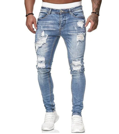 Men's Slim Fit Ripped Jeans - Casual Denim Trousers