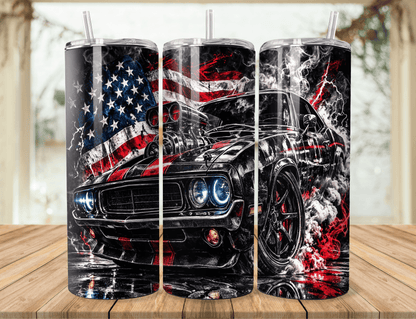 20oz American Muscle Car Tumbler – Patriotic Flag Stainless Steel Travel Mug