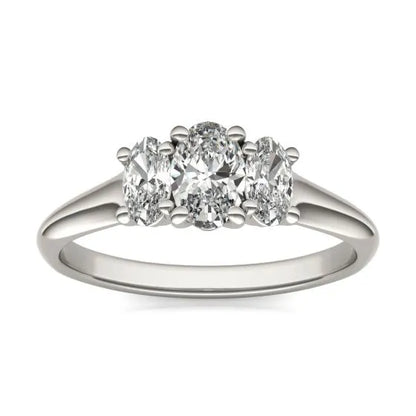 1 CTW Oval Lab Grown Diamond Three Stone Engagement Ring 14K White Gold (G-VS)