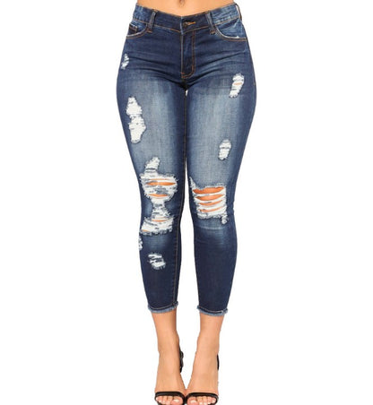 High Rise Distressed Capri Skinny Jeans for Women