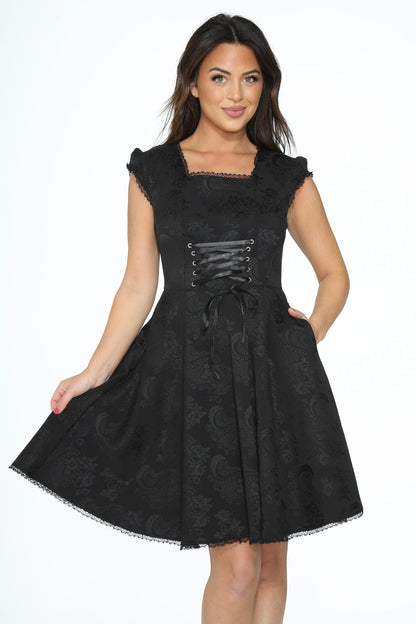 21440 Black Brocade Gothic Swing Dress