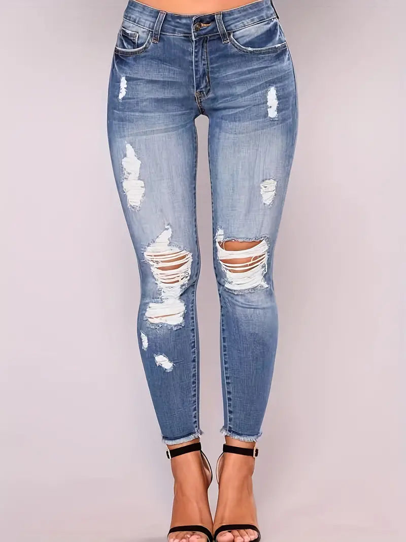 High Rise Distressed Capri Skinny Jeans for Women