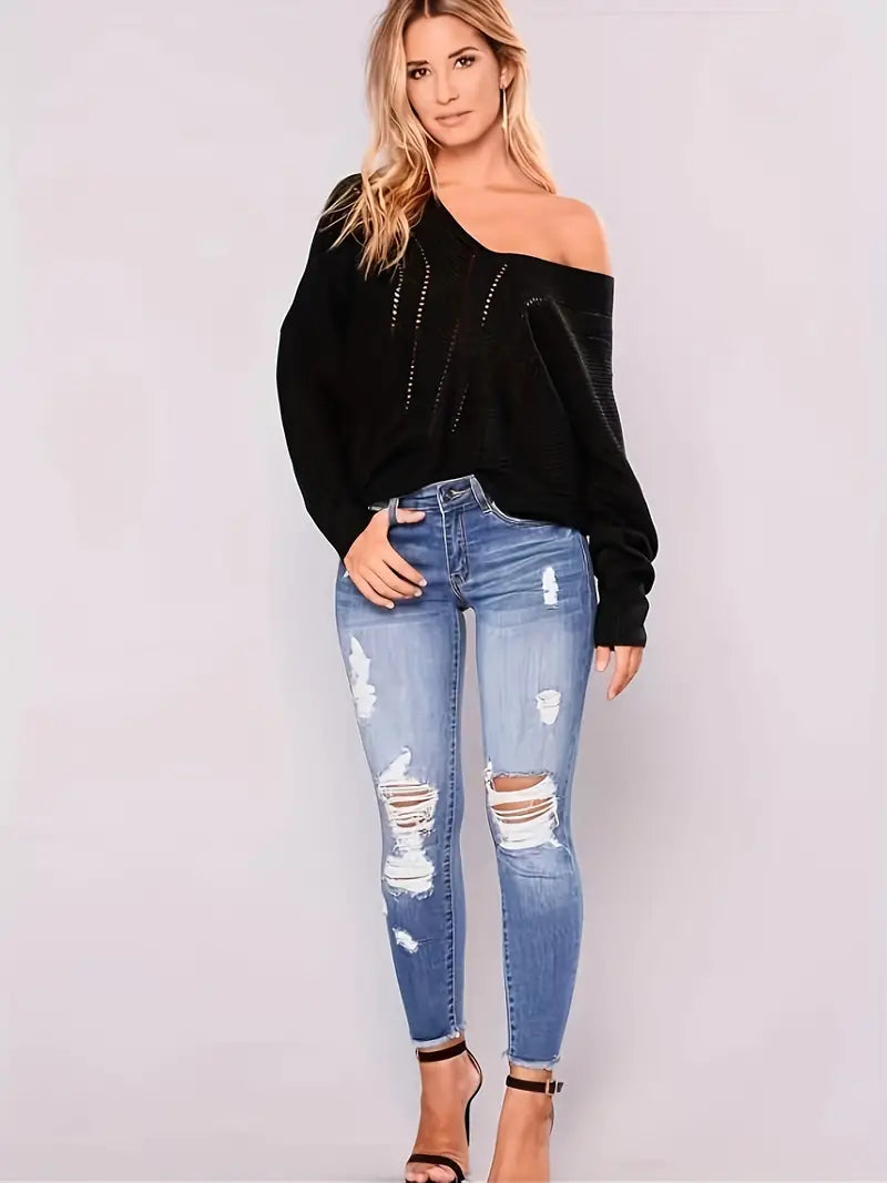 High Rise Distressed Capri Skinny Jeans for Women
