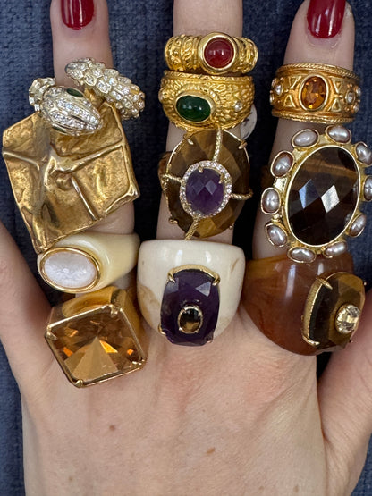 Tiger’s Eye & Pearl Cocktail Ring