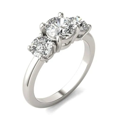 AGI Certified 2 CTW Classic Three-Stone Round Lab Grown Diamond (G-VS) Engagement Ring in 14K White Gold