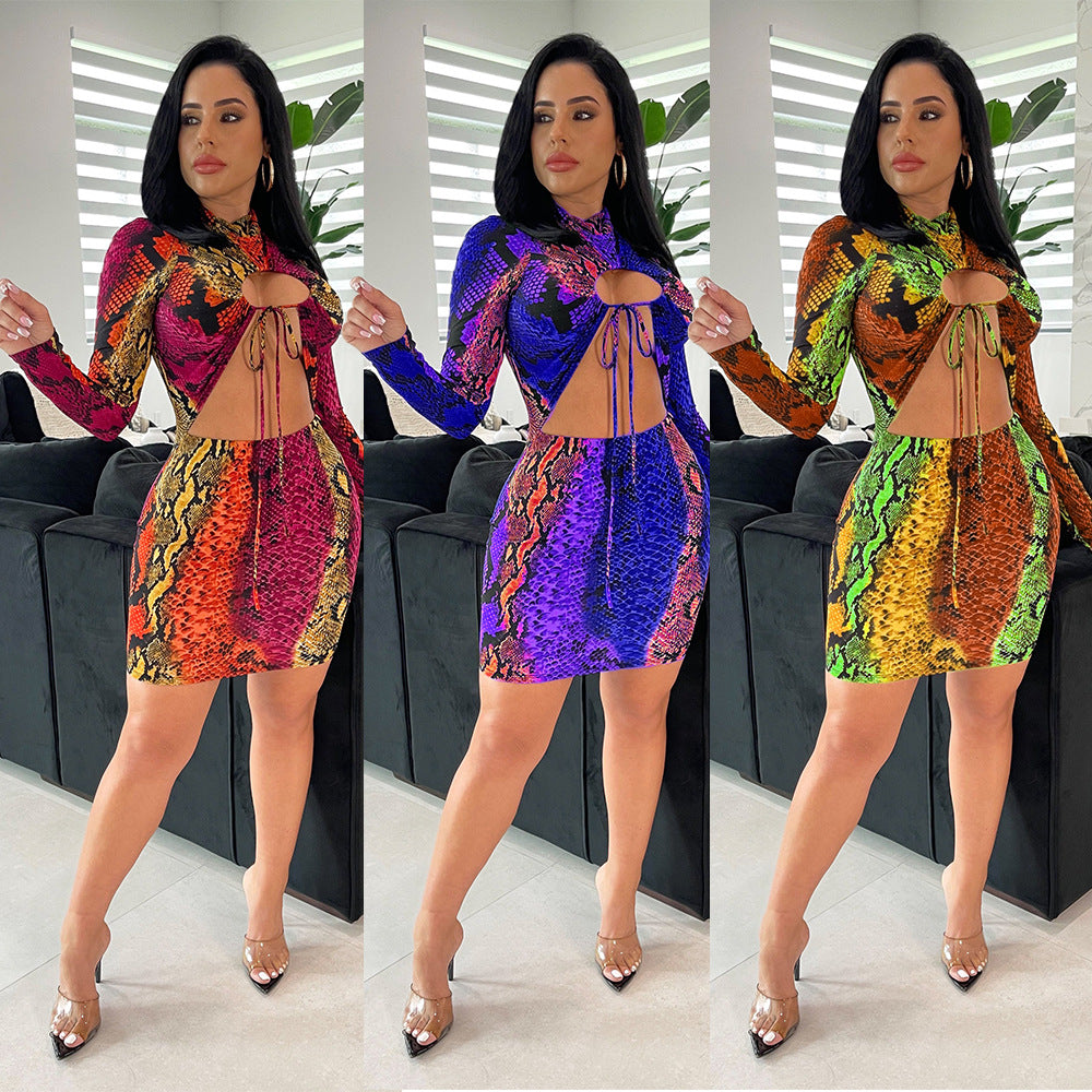 Hollow-out Long Sleeve Narrow Dress for Women