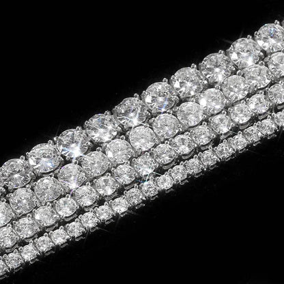 VVS1 Moissanite S925 & 14K Tennis Chain Iced Out Necklace and Bracelet, 6–26 Inch, 2–6.5mm Round Cut D-Grade Certified Moissanite, Sterling Silver White Gold Plated, Hypoallergenic Hip Hop Jewelry