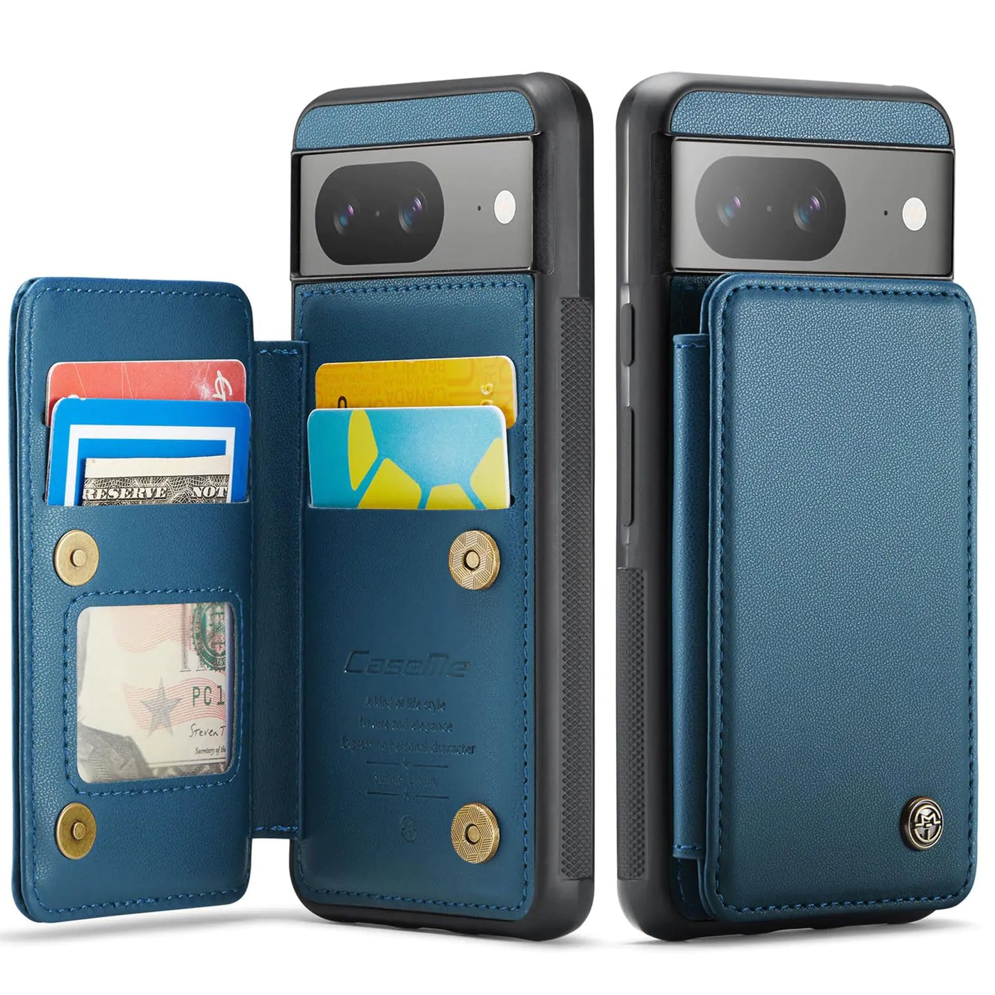 for Google Pixel 8 Case with Card Holder Wallet Case for Women Men with RFID Blocking Durable Leather Kickstand Magnetic Clasp Shockproof Phone Case for Google Pixel 8 (Blue)