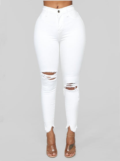 Women's Black Ripped Skinny Jeans with High Waist Fit
