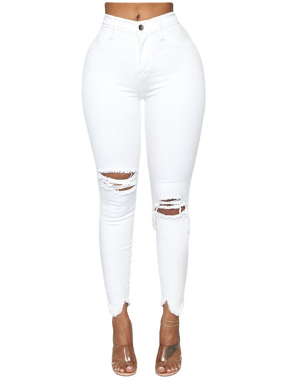 Women's Black Ripped Skinny Jeans with High Waist Fit