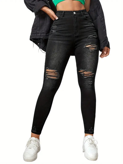 Black Ripped High-Rise Stretchy Denim Skinny Jeans