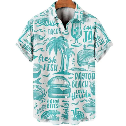 3D Coconut Tree Hawaiian Shirts For Men  Summer Beach Short Sleeve