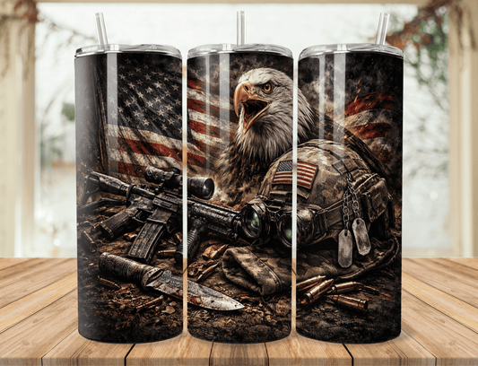 20oz Patriotic Eagle Military Tumbler – Veteran & Military Support Gift