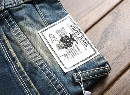 Men's Vintage Style Ripped Denim Jeans (Slim Fit)
