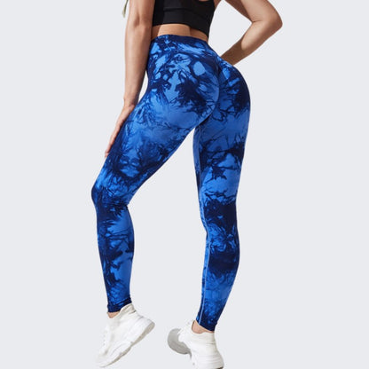Tie-Dyed Peach High-Waist Seamless Yoga Pants for Women